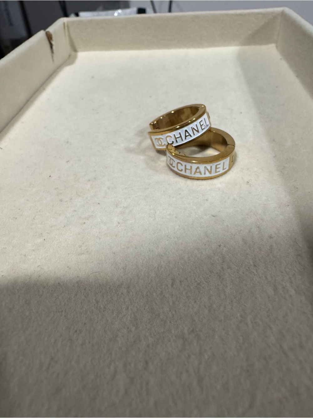 White & gold small round hoops